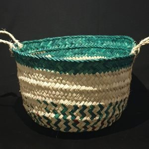 Straw Basket- Wide - 38 CM Dia , 23 CM Height -  Green Colour