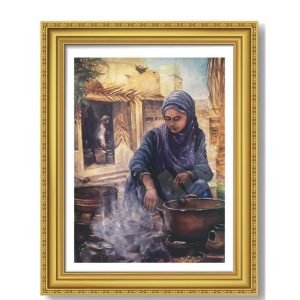 COOKING ARABIAN LADY -TRADITION IN MOTION-ACRYLIC PAINTING -70CM*50CM FRAME SIZE