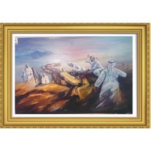 CAMEL RIDE IN QATAR-ACRYLIC PAINTING -100*80 FRAME SIZE