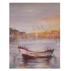 BOAT-A JOURNEY ACROSS STILL WATERS- ABSTRACT ACRYLIC PAINTING -20CM*30CM FRAME SIZE