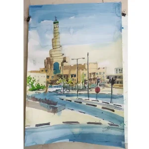 Watercolor Painting- Souq Waqif - Original Canvas Un Framed