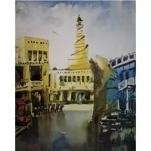 Watercolor Painting - Souq Waqif - Framed