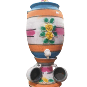 Multi colour Floral Clay Water Dispenser with Two Cups-55 cm height × 28 cm diameter