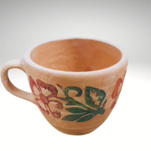 Handcrafted Terracotta Cup with Floral Hand-Painting
