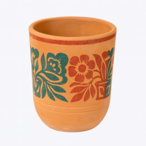 Hand-Painted Floral Terracotta Cup – Eco-Friendly Clay Drinkware