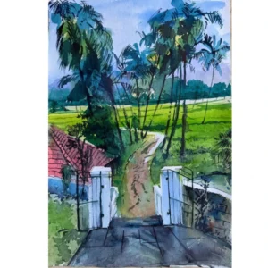 Pathway to Green Fields – Original Water Colour Portrait Painting-21× 29.7cm
