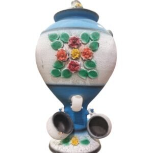 Clay Water Dispenser with Two Cups in Blue & White- 55 cm height×28 cm diameter