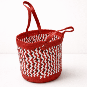 Handmade Red Zigzag Woven Plastic Basket Bag
